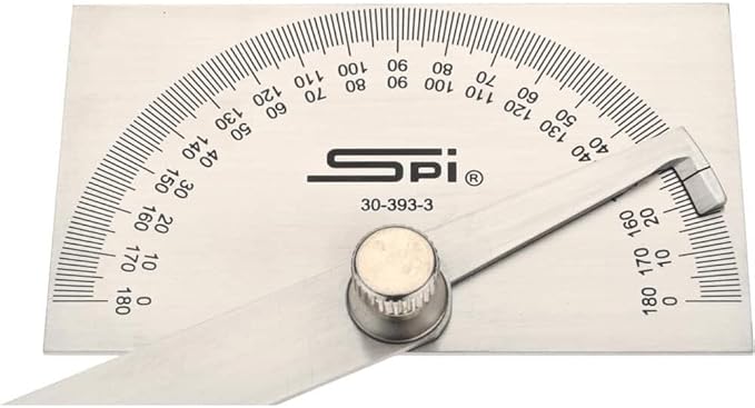 SPI 30-393-3 Rectangular Head Protractor: 6" Blade Length, 180° Measurement, 1° Dial Graduation