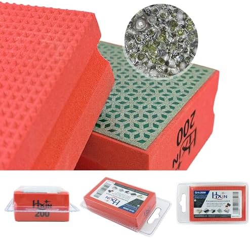 Diamond Hand Polishing Pad Diamond Sanding Block Foam Backed Diamond Sponge Sanding Pads for Wet or Dry Grinding polishing for Granite Marble Stone Tile Glass Ceramic (1, 200# Cubic)