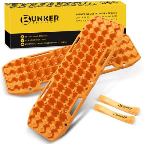BUNKER INDUST Off Road Traction Boards, Pair Recovery Tracks Traction Mat for Vehicle Truck Jeep SUV, Mud, Snow, Sand Ramp-Orange Emergency Tire Traction Pads (Gen 10th)
