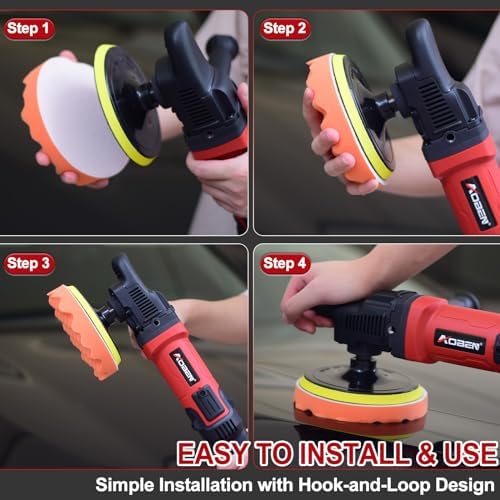 AOBEN 6/7 inch Buffer Polisher,Rotary Car Buffer,1600W Car Polisher Waxer Kit with 6 Variable Speed 1000-3500RPM & 4 Polishing Pads,Detachable Handle for Car Polishing and Waxing