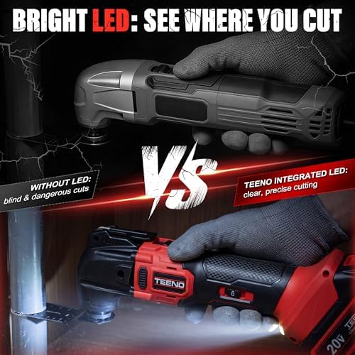 Cordless Oscillating Tool 20V Battery Powered Oscillating Multitool with 4° Oscillation Angle, 2 * 4.0A Batteries, 8,500-21,000 OPM, 6 Variable Speed Oscillating Saw for Sanding/Cutting & Scraping