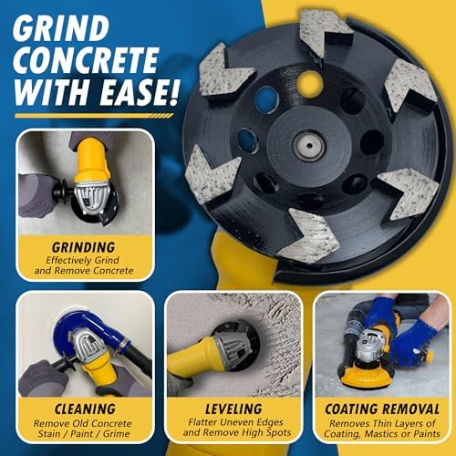 5" Diamond Grinding Wheel 6 Arrow Seg for Concrete & Coating 5/8"-11