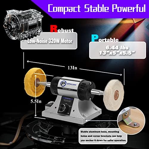 Jewelry Polisher - Adjustable Variable Speed Bench Grinder Polishing & Buffing Machine, Dental Buffer & Lathe - Includes 6 Cloth Wheels, 2 Abrasive Fiber Wheels, Safety Glass, Polish Compound