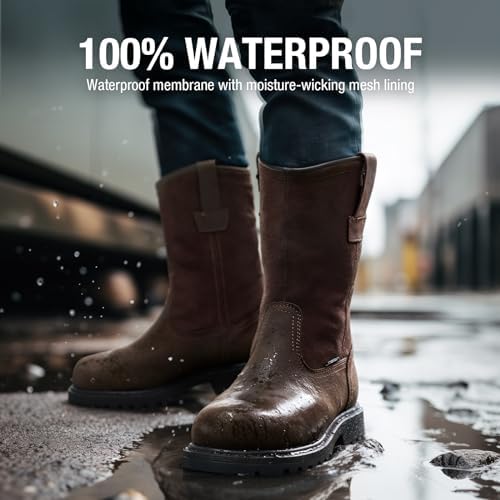 HISEA NINGO Steel Toe Work Boots for Men, Waterproof Wellington Boots