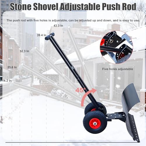 Snow Pusher Shovel - Heavy 36" Blade Snowplow Shovels, 10" Pneumatic Tires, 7-Way Pivot,for Frequent Use On Driveways