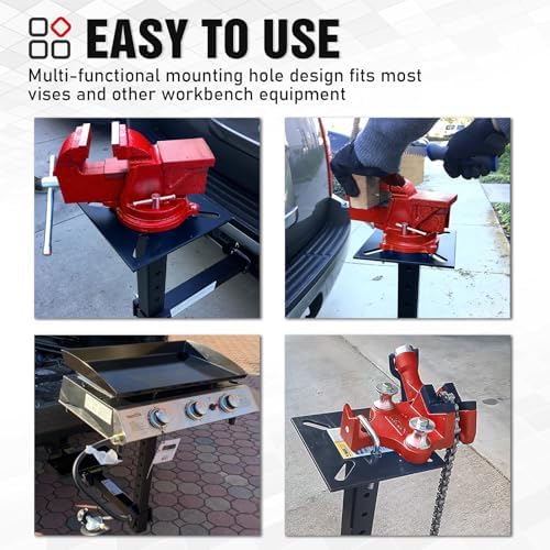 YZONA Tow Hitch 2 Inch, Heavy Duty Hitch Mount Vise Plate Bracket, Adjustable Steel Trailer Receiver Support Stand, Universal Fits for Vehicle Repairs, Metalworking, Welding, Toolbox & Outdoor Use