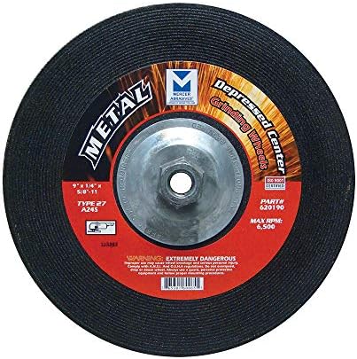 Mercer Industries 620190 Type 27 General Purpose Grinding Wheel for Ferrous Metals, 9" x 1/4" x 5/8"-11 (10 pack)