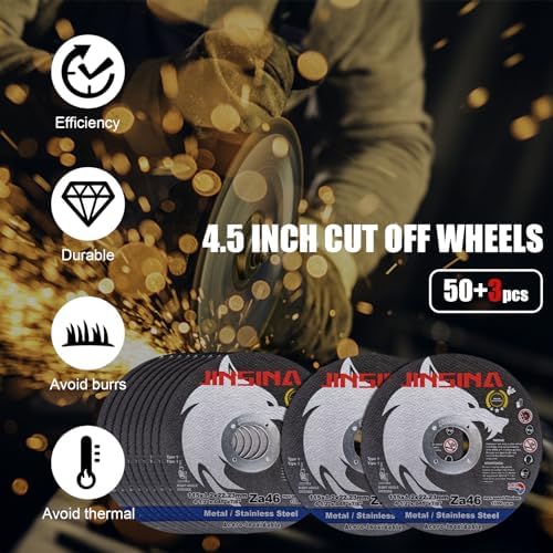 Cut Off Wheels 53 PCS, 4 1/2 Inch Metal and Stainless Steel Cutting Wheel, Fast Cutting Disc for Angle Grinder (4-1/2 x .045 x 7/8inch) 50+3pcs