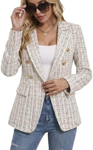 Mina Self 2026 Women's Fall Tweed Blazer Plaid Jacket Business Casual Coat
