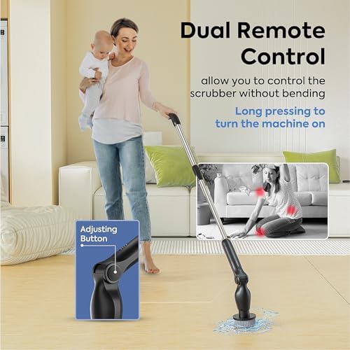 9-in-1 Electric Spin Scrubber with 9 Brush Heads Cordless Cleaning Brush Scrubber Adjustable Angle IPX5 LED Digital Display Screen Shower Cleaning Brush for Home Bathroom Kitchen (Black)