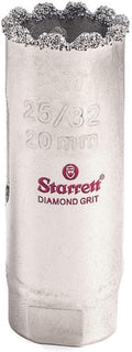Starrett Diamond Grit Hole Saw 25/32" Dia, 1-5/8" Cutting Depth | Ideal For Drilling Small Diameter Holes, 1/2-20 Thread Size, A1/A4 Arbor Type Compatible, Silver Finish, KD2532-N