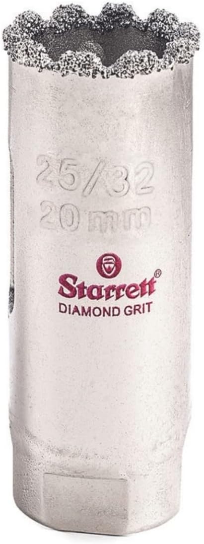 Starrett Diamond Grit Hole Saw 25/32" Dia, 1-5/8" Cutting Depth | Ideal For Drilling Small Diameter Holes, 1/2-20 Thread Size, A1/A4 Arbor Type Compatible, Silver Finish, KD2532-N