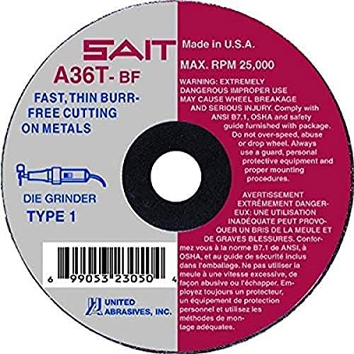 United Abrasives-SAIT 23042 A36T Fast Cutting Thin High Speed Cut-Off Wheels 3" x 1/16" x 1/4", 50 Pack
