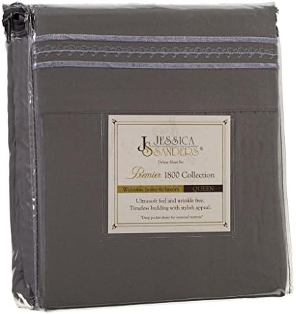 Jessica Sanders Premier 1800 Series 4pc Bed Sheet Set - King, Charcoal Stone Gray, - Jessica Sanders Embroidery