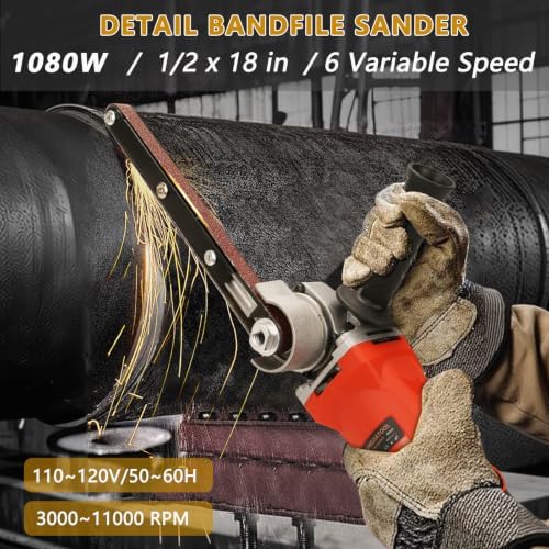 Belt Sander - 1080W Detail Band File Belt Sander with 6 Variable Speed, 1/2"x18" Finger Belt Sander for Grinding and Polishing Wood, Paint, Metal Rust Move,welding Spot and DIY.