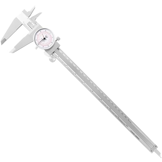PECtools 12 Inch Dial Caliper, DIN 862 Double Dial Inch/Metric Caliper, 0-300mm, 0.001"/0.02mm Resolution, Stainless Steel, Shock Resistant, with Case