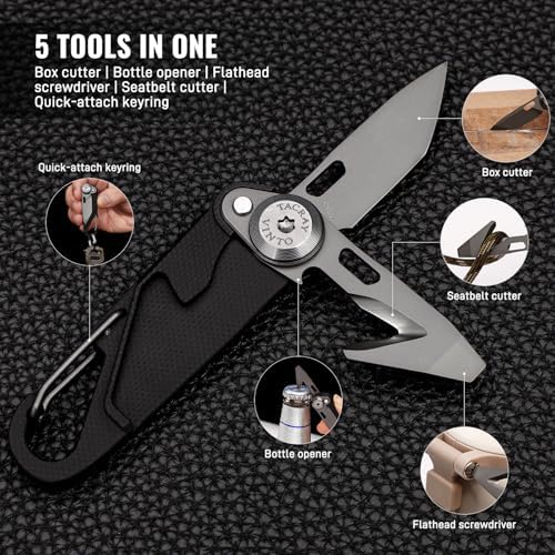 TACRAY Vinto 5-in-1 Keychain Multitool Mini Pocket Knife, 1.5" Blade, Black