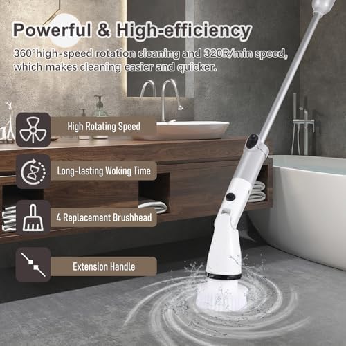 Irfora Electric Spin Scrubber Cordless Handheld Brush with Adjustable