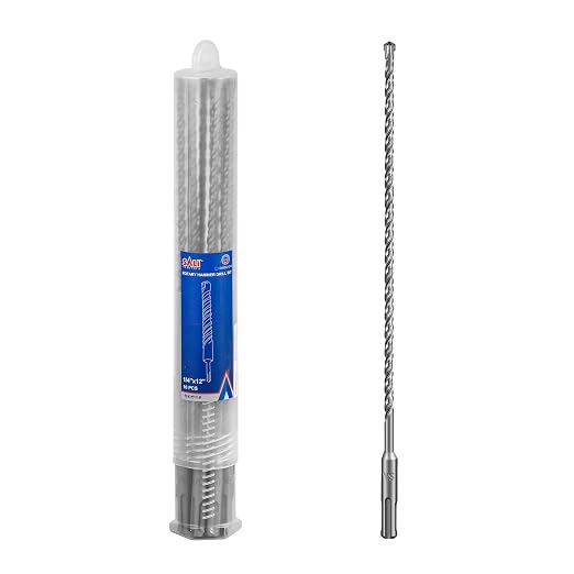 SALI SDS Plus Rotary Hammer Drill Bit 10 Pcs 1/4"*12" Concrete Drill Bit Kit Cross-Type Double Thread Carbide Material Suitable for Concrete, Brick, Cement Walls, Stone, Hammer Drill Bits for Concrete