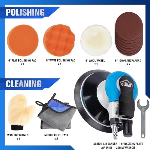 6" Air Sander Kit - Garage-Ready Dual Action Tool, Car Detailing & Woodworking Hero | Palm-Sized Power w/Free Tool Kits