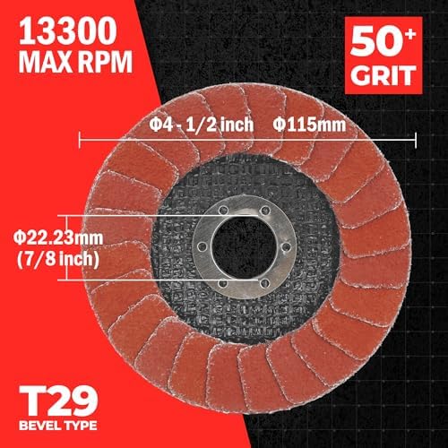 4.5" x 7/8" Premium Ceramic Flap Discs, 50+ Grit Grinding Wheels 5 Pack