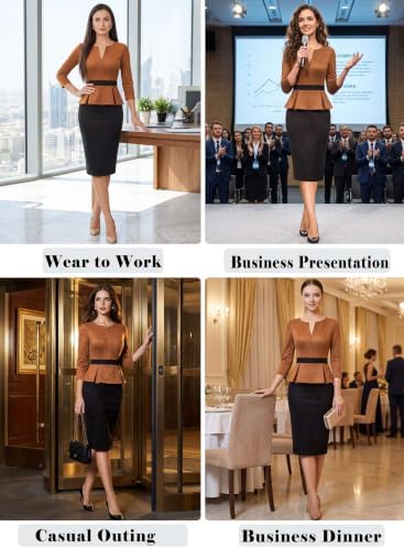 VFSHOW Womens Work Business Office Front Zipper Peplum Church Sheath Dress