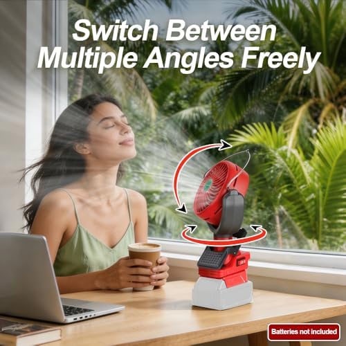 Portable Clip Fan Compatible with Milwaukee 18V Battery, Battery Powered Fan with Dual USB Charging, Cordless Fan with Adjustable Head, for Car, Home, Outdoor,Camping, Picnic and Job Site(Tool Only)