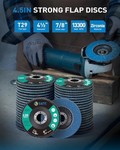S SATC 4.5" x 7/8" Inch Flap Discs 40 Pack Grinding Wheels 120 Grit T29 Zirconia Flap Wheels for 4 1/2 Inch Angle Grinder Metal Stainless Steel