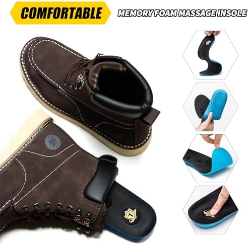Steel Toe Boots for Men-6 Inch Moc Toe Safety Work Boots Non-Slip Resistant Indestructible Construction Western Boot Mens Steel Toes Shoes
