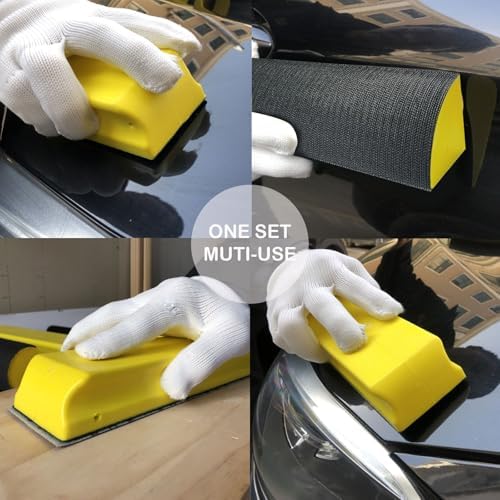 Hand Sanding Block Set of 7, Rectangle Sanding Blocks Auto Body with 20Pcs Hook and Loop Sandpaper,Flexible for Automotive Paint and Woodworking Sand Furniture Home Arts and DIY Crafts