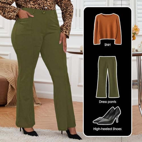 DGD Wrinkle-Free Stretch Dress Pants Plus Size for Women Pull-on Pant Ease into Comfort Office Pant