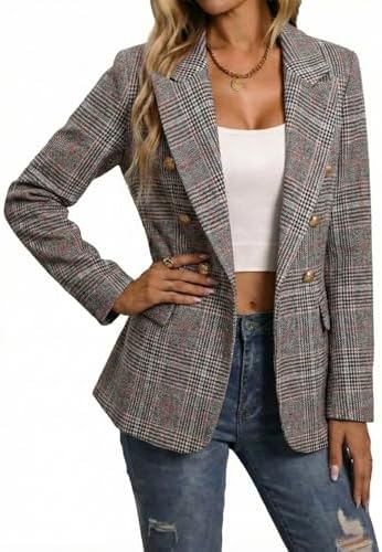 Mina Self 2026 Women's Fall Tweed Blazer Plaid Jacket Business Casual Coat