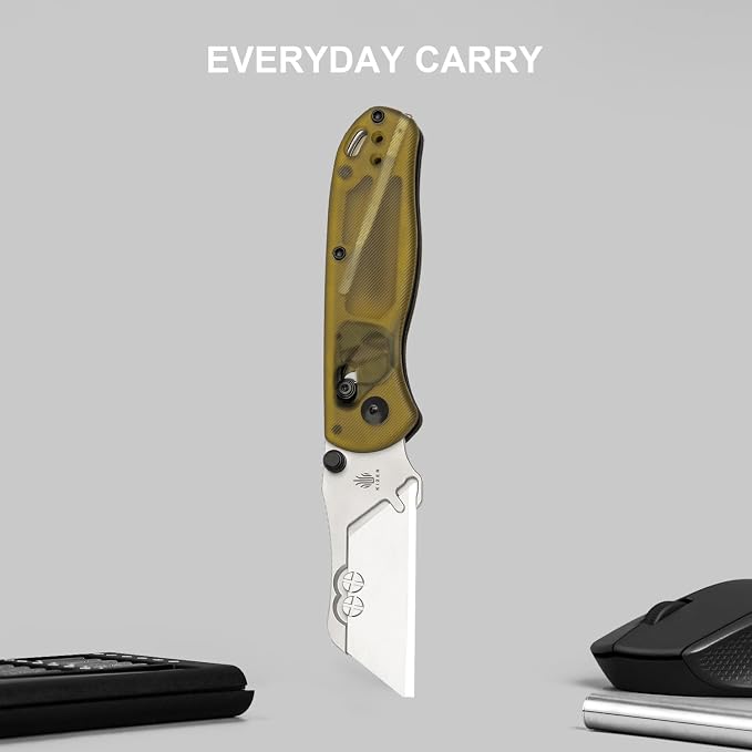 Kizer Uti Bear(New Dual-screw Version) Folding Utility Knife, Clutch Lock Box Cutter EDC Pocket knife with 5PCS Razor Blades, Pocket Knives with Pocket Clip for Men Women V3619JA4
