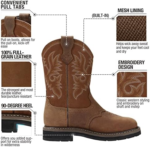 HISEA NINGO Steel Toe Work Boots for Men Square Toe Cowboy Boots Soft Toe