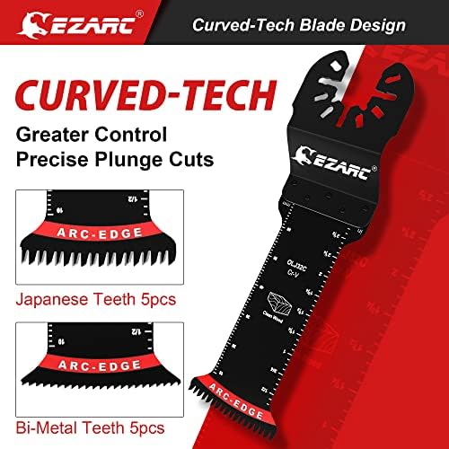 EZARC Oscillating Saw Blades - 10 PCS Extra-Long Reach Arc Edge Multitool with Japanese Teeth, CRV and Bi-Metal Clean Cut for Wood Metal, Universal Quick Release Tool Kits
