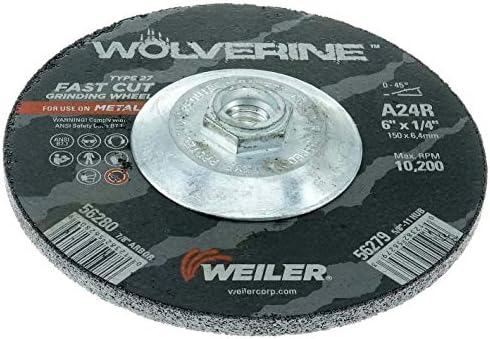 Weiler 56279 6" X 1/4" Wolverine Type 27 Grinding Wheel, A24R, 5/8"-11 Nut (Pack of 10)