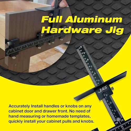 Cabinet Hardware Jig with Center Drill Guide, Hole Drilling for Drawer Handles and Pulls, Easy Install Tool - Full Aluminum Body with Free Carrying Case