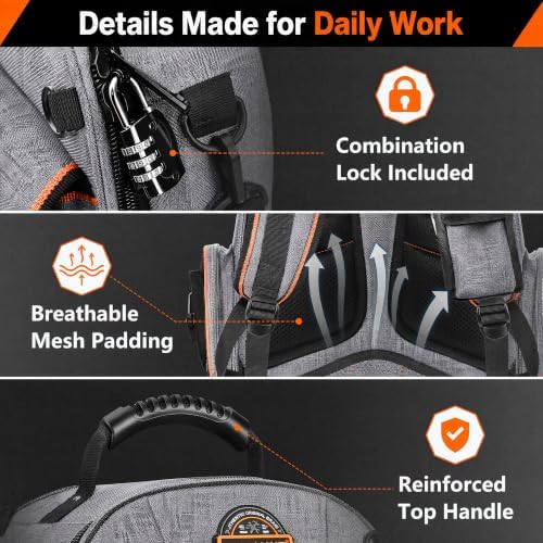 LOKASS Tool Backpack Heavy Duty, 18.5 in, 56 Pockets, Molded Bottom, Gray