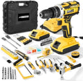 21V Cordless Drill Driver Kit, 25+1 Clutch, 2 Batteries & Charger, 3/8" Keyless Chuck, LED Light, Complete Drill Set with Carry Case, Ideal for Home Improvement, Household Repairs & DIY Projects