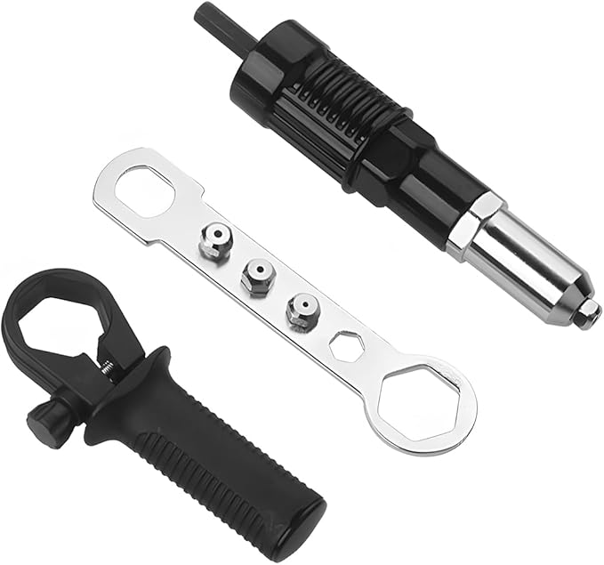 Bittwee Car Pop Rivet Gun Adapter Kit, Cordless Electric Power Riveting Drill Attachment with 4 Rivet Head, Automotive Cordless Riveting Drill Insert Nut Adaptor Tool, Universal for Vehicles