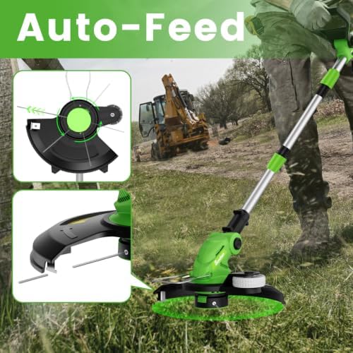 20V Electric Weed Wacker Edger Lawn Tool, Battery Powered Weed Eater 12-Inch Cordless String Trimmer Grass Trimmer Lightweight Yard Tools for Garden, Lawn Mower Cutter 2.0Ah Battery and Charger Green