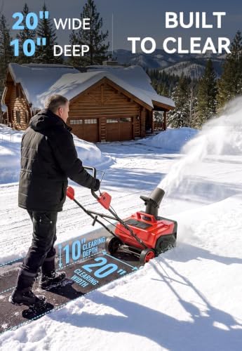 Electric Snow Blower Cordless 20"-Brushless Snow Thrower for Driveways, Red