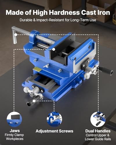 VEVOR Cross Slide Drill Press Vise, 6 Inch Jaw Width, 2 Way X-Y Axis Bench Vise, 5.7 Inch Max Jaw Opening, Heavy Duty Cast Iron, Workbench Vice Clamp, for Woodworking Drilling CNC Milling Machine
