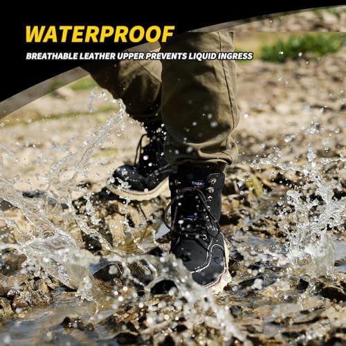Steel Toe Boots for Men-6 Inch Moc Toe Safety Work Boots Non-Slip Resistant Indestructible Construction Western Boot Mens Steel Toes Shoes
