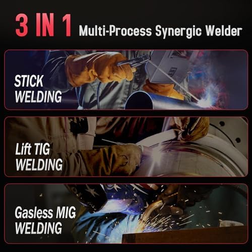 140A Flux Core MIG Welder,3 in 1 Gasless MIG Stick Lift TIG With Helmet