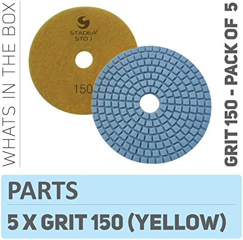 PPW138D Diamond Polishing Pads 4" For Concrete Terrazzo Marble Granite Stone Countertop Floor Wet Polishing, Grit 150 - Pack of 5