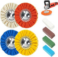 16ply Aluminum Buffing Wheels Kit 8pcs, 8" Airway Buffing Wheels for 5/8" Arbor Angle Grinder, with Polishing Compound 4pcs, for Metal Rim Rig Aluminum Brass