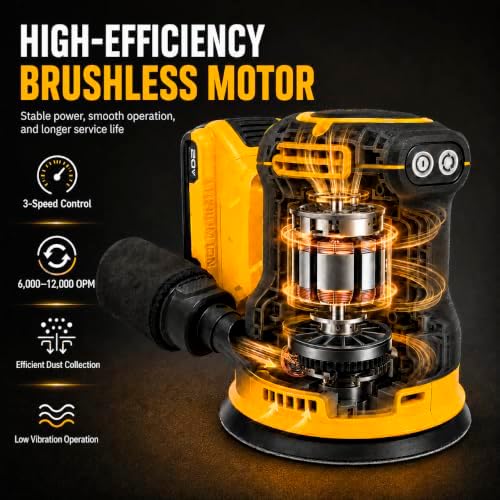 5"Cordless Orbital Sander Compatible with Dewalt 20V MAX Battery