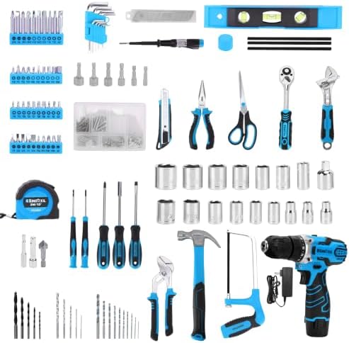 KingTool 276-Piece Tool Set Kit with 12V Cordless Power Drill (Blue)