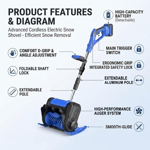 Cordless Electric Snow Shovel, Brushless, 11.8 in, 2 Batteries